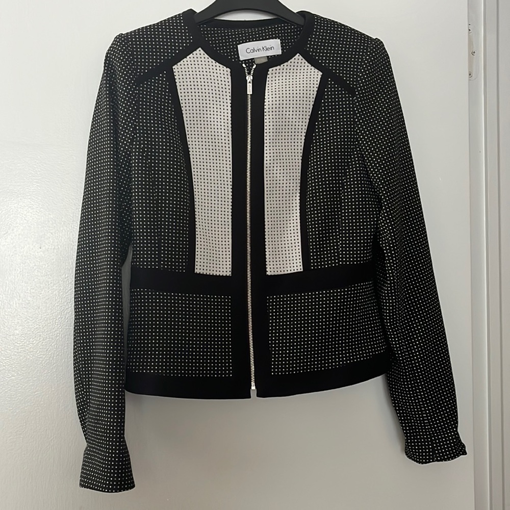 Calvin Klein black and white structured blazer